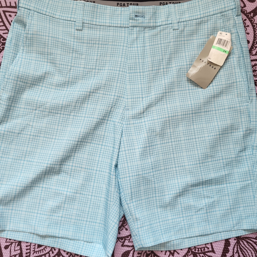 PGA Tour Light Blue Plaid Shorts